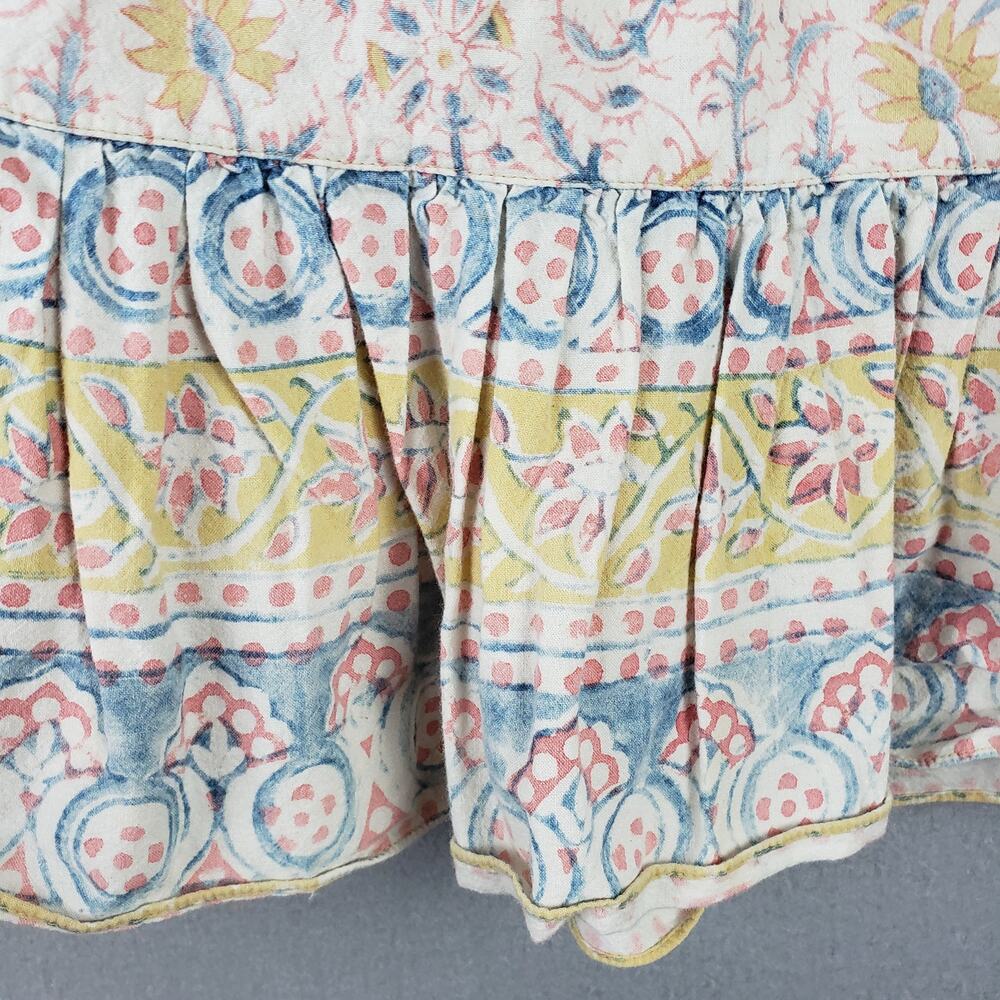Lucky Brand Size S Tiered Peasant Skirt Blue Yellow Paisley Microfloral Cottage - Picture 4 of 7